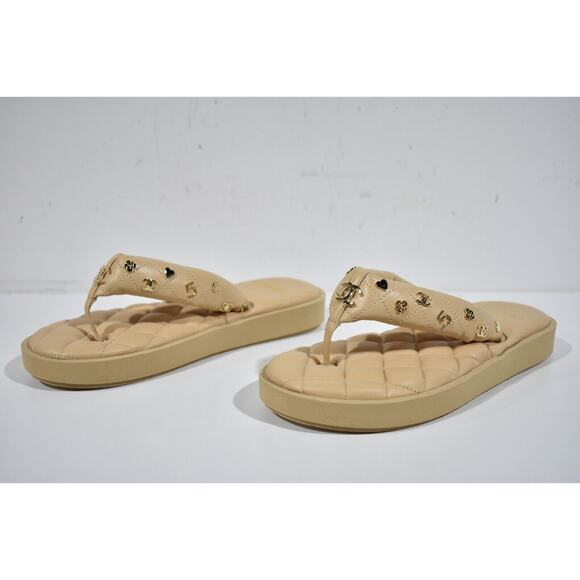 Chanel 23P Beige Quilted Charms Padded Pool Thong Logo Mule Slide Flat Sandal 41 - Picture 10 of 12